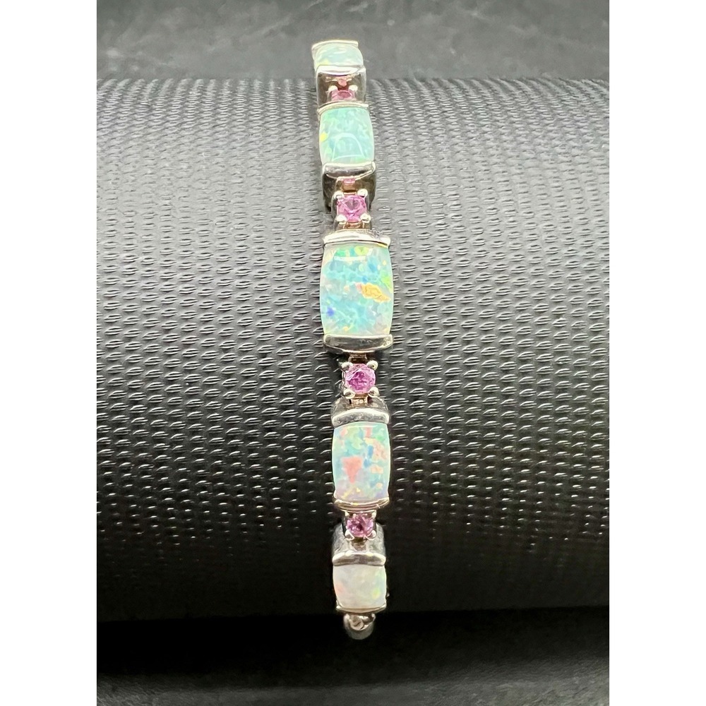 925 Fire Opal & Pink Sapphire Bolo Sterling Silver Tennis Bracelet Kay Jewelers